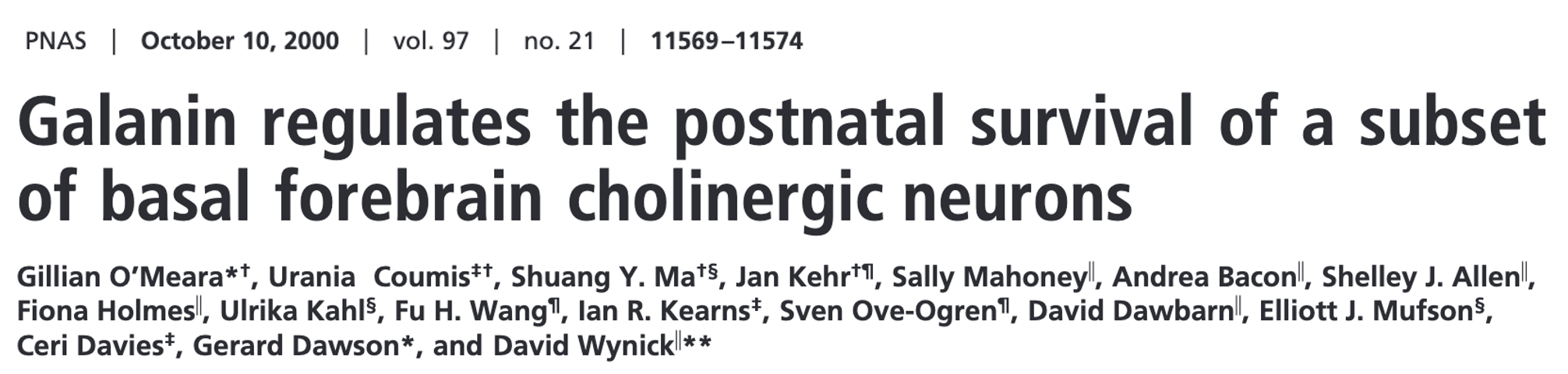 Galanin knockout reduces cholinergic neurons