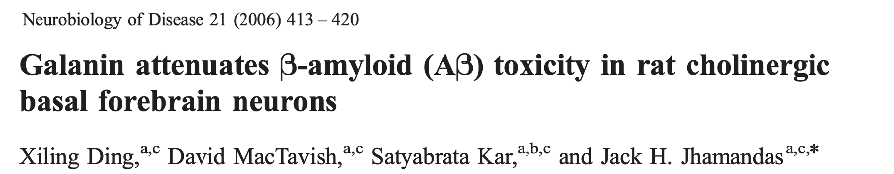 Galanin protects against amyloid beta toxicity